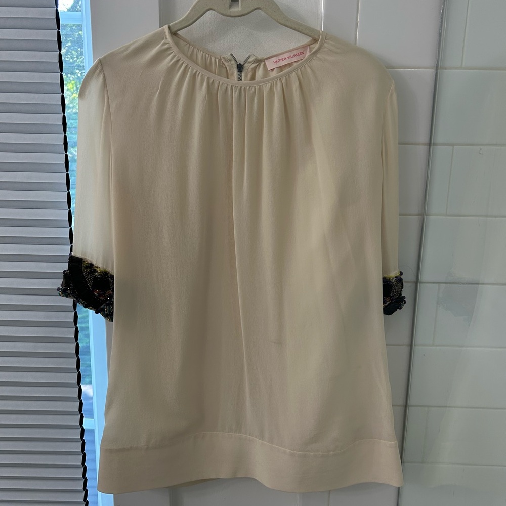 Matthew Williamson Cream Blouse with Black Lace Accents